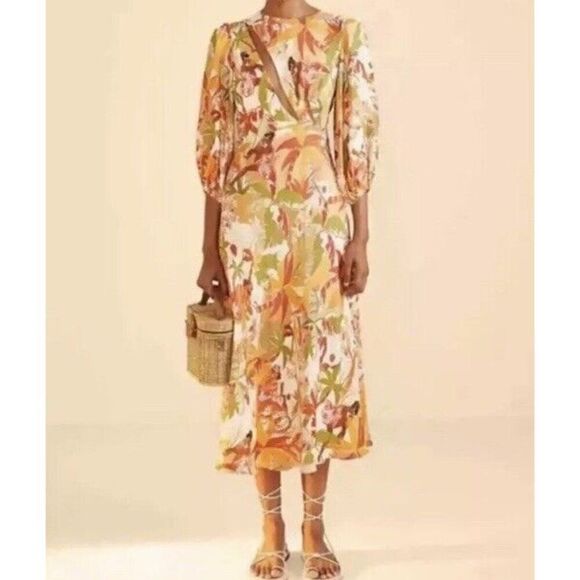 Farm Rio Dresses & Skirts - Farm Rio Womens Midi Dress Size Large Leopard Forest Sand Cheetah Animal Print